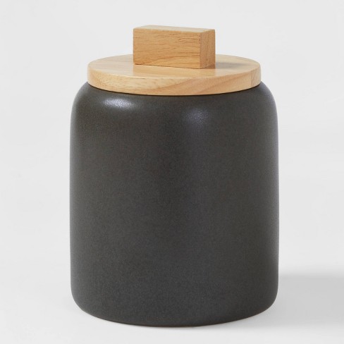 Small Stoneware Tilley Food Storage Canister with Wood Lid Black - Project 62™ - image 1 of 3