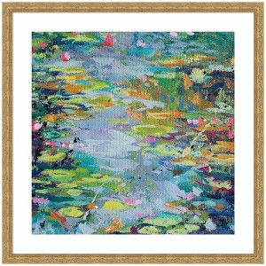 Kate and Laurel Framed Art Waterlilies at Giverny by Rachel Christopoulous, 26x26, Mila Dark Gold - 1 of 4
