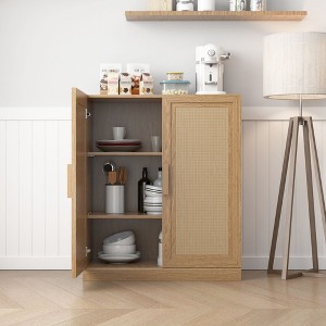 Adam Natural Wood Grain Storage Cabinet with Wicker Door (36x31x16") - 1 of 4