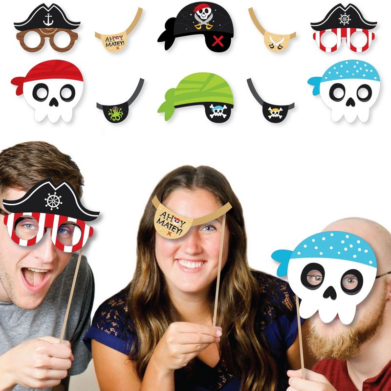 Big Dot of Happiness Pirate Ship Adventures Glasses, Masks, and Headpieces - Paper Card Stock Skull Birthday Party Photo Booth Props Kit - 10 Count, 2 of 6