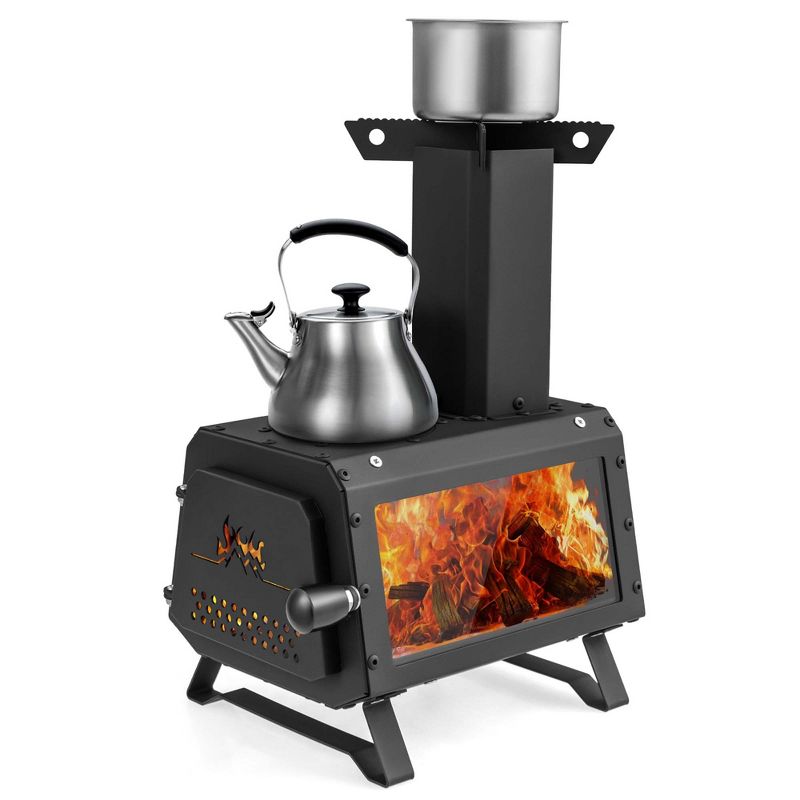 Costway Portable Wood Burning Stove Wood Camping Stove Heater with 2 Cooking Positions, 1 of 11