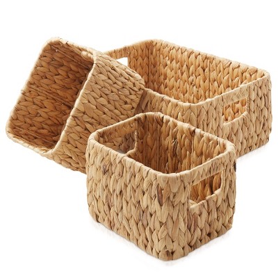 Natural Seagrass Rectangular Storage Baskets with Handles