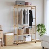 vidaXL Bamboo Clothes Rack/Brown Clothing Organizer with Shelves & Wheels - 2 of 4