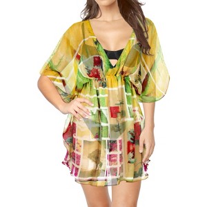 LA LEELA Women's Loose Mini Beachwear Swim Suit Holiday Swimwear Summer Bathing Suit Cover-up Mini Swing Dress - 1 of 4