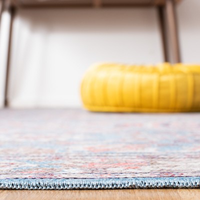 Serapi Blue and Rust Washable Viscose Area Rug