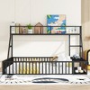 Full Size Floor Bed Frame with Safety Fence, Desk and Storage Shelves - 2 of 4