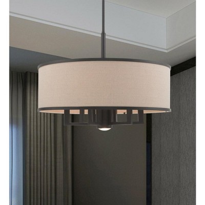 Bronze Drum Pendant with Handcrafted Linen Shade - 7 Light