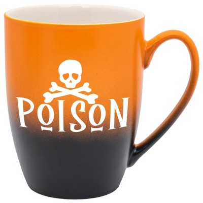 Elanze Designs Poison Skull Two Toned Ombre Matte Orange and Black 12 ounce Ceramic Stoneware Coffee Cup Mug