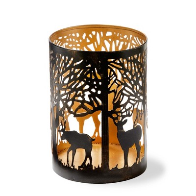 TAG Forest Luminary Small Black Iron Candle Holders for Pillar, Tealight & Votive Candles - 4" x 4" x 6" - Christmas Decor