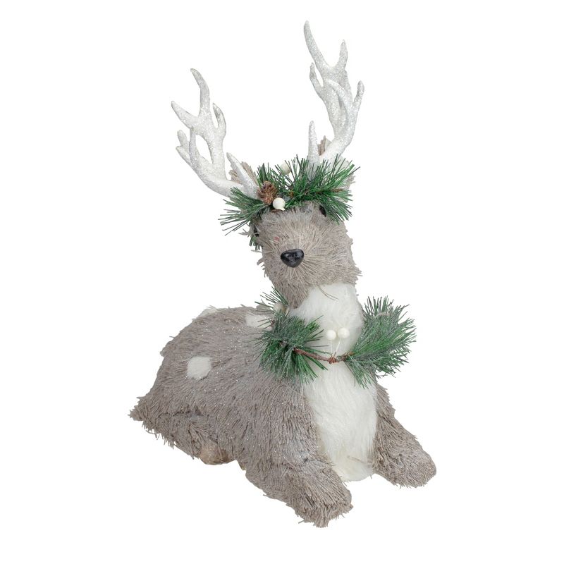 Northlight 12.75" Gray Sitting Sisal Reindeer with Wreath Christmas Figure, 2 of 5