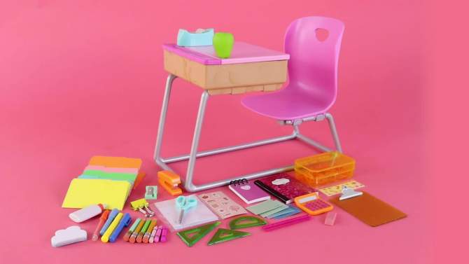 Our Generation Flying Colors School Desk &#38; Supplies Accessory Set for 18&#34; Dolls, 2 of 7, play video