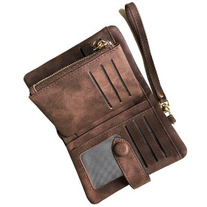 Women's Small Bifold Leather wallet Rfid blocking Ladies Wristlet with Card holder id window Coin Purse - 1 of 4
