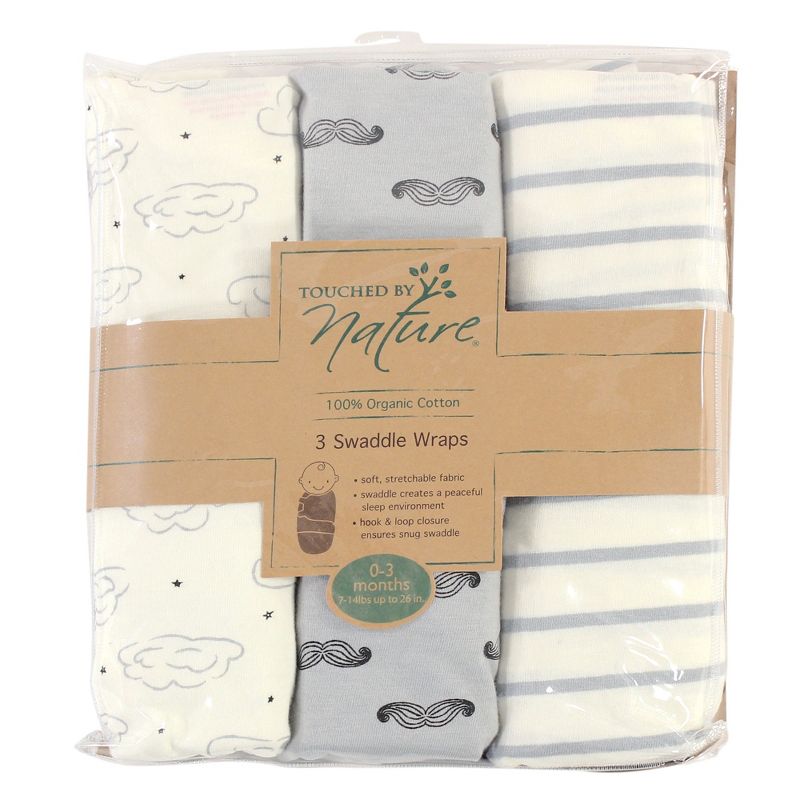 Touched by Nature Baby Boy Organic Cotton Swaddle Wraps, Mr. Moon, 0-3 Months, 2 of 3