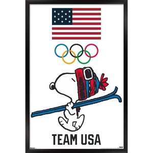 Trends International Team USA x Peanuts – Snoopy Winter Ski Jump Framed Wall Poster Prints - 1 of 4