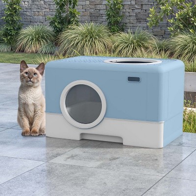 LunaLulinlk Blue Large Closed Cat Litter Box with Lid and Drawer for Easy Cleaning