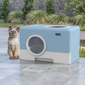 LunaLulinlk Blue Large Closed Cat Litter Box with Lid and Drawer for Easy Cleaning - 1 of 4