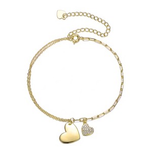 Guili Elegant 14K Gold Plated Adjustable Heart Charm Bracelet with Sparkling Cubic Zirconia - Perfect for Adding a Touch of Glamour to Any Look - 1 of 3