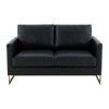 LeisureMod Lincoln Mid-Century Modern Upholstered Faux Leather Loveseat with Gold Frame - 3 of 4