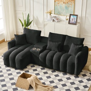 91.7" Premium Teddy Fabric L-Shaped Sectional Sofas with Console, USB Charger, Cup Holder & Storage ¨C Modern Indoor Furniture for Living Room - 1 of 4