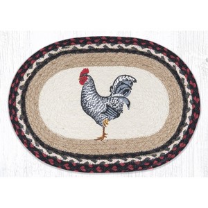 Earth Rugs Black & White Rooster Oval Placemat – Braided Jute Farmhouse Table Mat, 13"x19", Rustic Country Kitchen Decor - 1 of 3