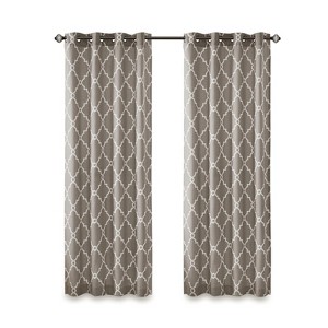 DSVIMOY Curtain Panels, Fretwork Print Grommet Top Window Curtain Panel for Living Room, Bedroom, Grey&White, 84"*50"*0.13" - 1 of 4