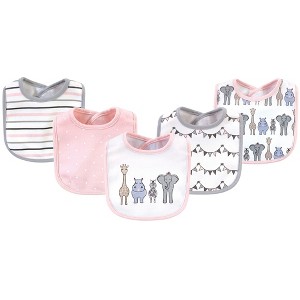 Hudson Baby Infant Girl Cotton Bibs 5pk, Pink Safari, One Size - 1 of 4