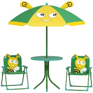 Qaba Kids Picnic Table and Chair Set, Outdoor Activity Table with 2 Foldable Chairs, Removable Umbrella, for Backyard, Garden - 1 of 4