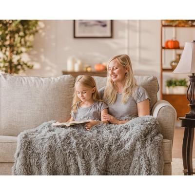 Gray Reversible Faux Fur and Sherpa Throw Blanket 50" x 65"