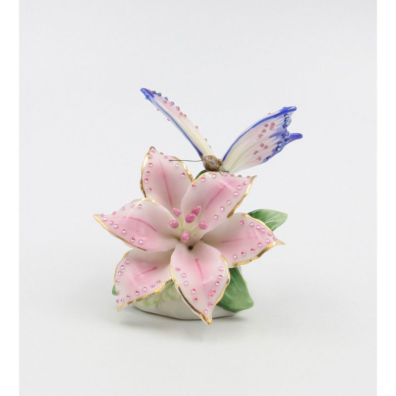 Kevins Gift Shoppe Ceramic Glittering Butterfly and Lily Flower in Bloom Figurine, 2 of 7