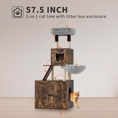 Modern 2-in-1 Cat Tree & Hidden Litter Box Enclosure with Scratching Posts & Ventilated Design