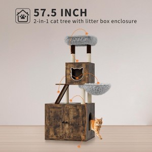 Modern 2-in-1 Cat Tree & Hidden Litter Box Enclosure with Scratching Posts & Ventilated Design - 1 of 4