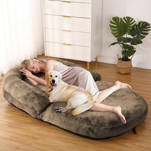 Convertible Human Dog Bed for Adults, 71"x43"x10" Large Nap Bed with Washable Removable Faux Fur Cover, Portable Lounger for Home - 1 of 4