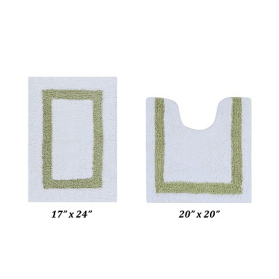 Hotel 2 PC Bath Rug 100% Premium Cotton Tufted Weave Two Tone Reversible Bathroom Rug, Super Soft Absorbent, Machine Washable Bath Mat