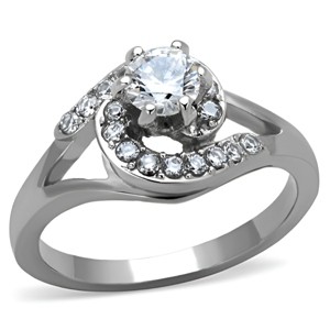 Slickblue Women’s Pave CZ Ring in Polished Stainless Steel with 5mm Center Stone, Silver Tone, size 5–10 - 1 of 4