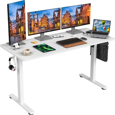 SEVOBAL Desks Adjustable Height Standing Desk with Splice Board, Comfortable and Relaxing Home Office Desk for Officer, Student, White, 24"*55"*27.5"