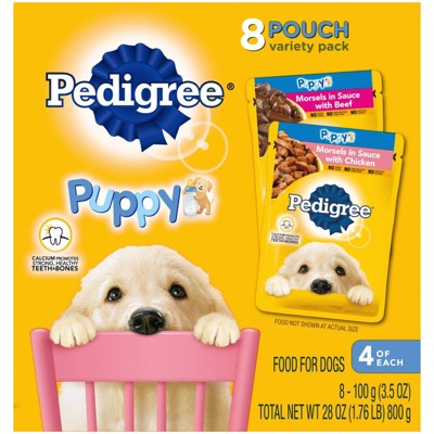 Pedigree Pouch Choice Cuts In Gravy Wet Dog Food Beef & Chicken Morsels In Sauce Puppy - 3.5oz/8ct Variety Pack