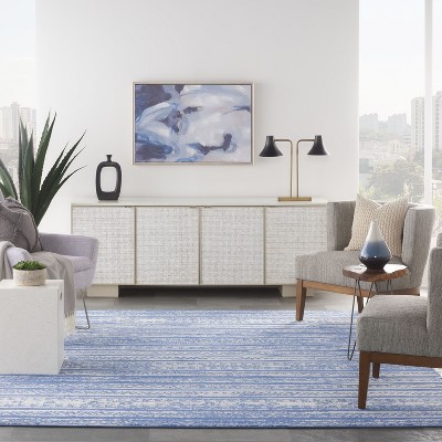 Light Blue Ivory Geometric 8' x 10' Synthetic Area Rug