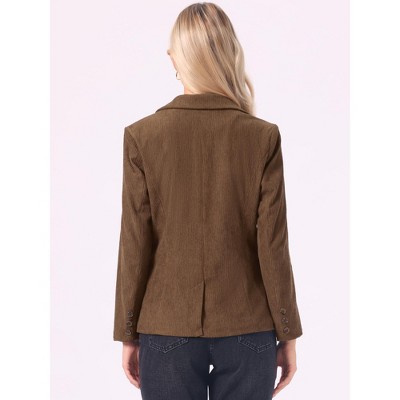 INSPIRE CHIC Women's Corduroy Notched Lapel Long Sleeve Casual One Button Jacket with Pockets Large Brown — фото 3