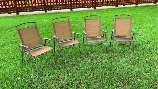 4pc Patio Steel Folding Arm Chairs Green - Crestlive Products, 2 of 11, play video