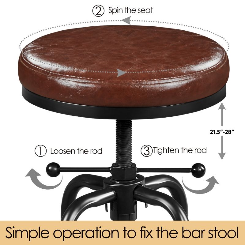 Yaheetech Industrial Counter Height Faux Leather Bar Stool Swivel, 5 of 7
