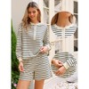 INSPIRE CHIC Women's Long Sleeve Shorts Casual Matching Outfits Striped Lounge Sets 2 PCS - 2 of 4