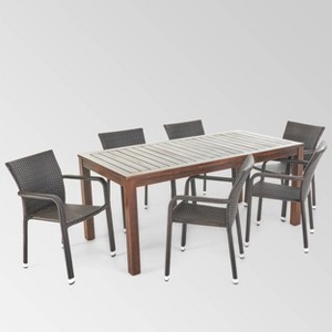 Newcastle 7pc Wood & Wicker Dining Set: Aluminum Frame, Weather-Resistant - Christopher Knight Home - 1 of 4