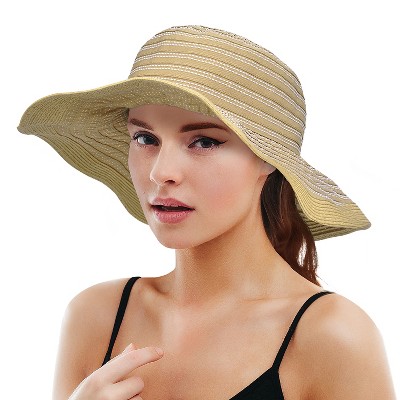 Solaris Women's Striped Straw Floppy Hat, UV Protection Sun Hat for Beach