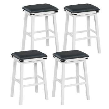 Tangkula PU Leather Bar Stools Set of 4 30" Counter Height Dining Stools w/ Upholstered Seat