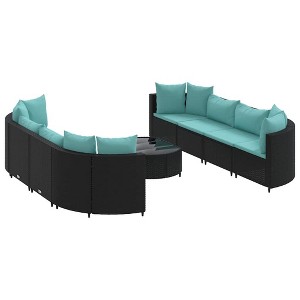vidaXL Patio Sofa Set with Cushions Lounge Setting Outdoor Furniture Poly Rattan - Black and Blue 8 Piece - 1 of 4
