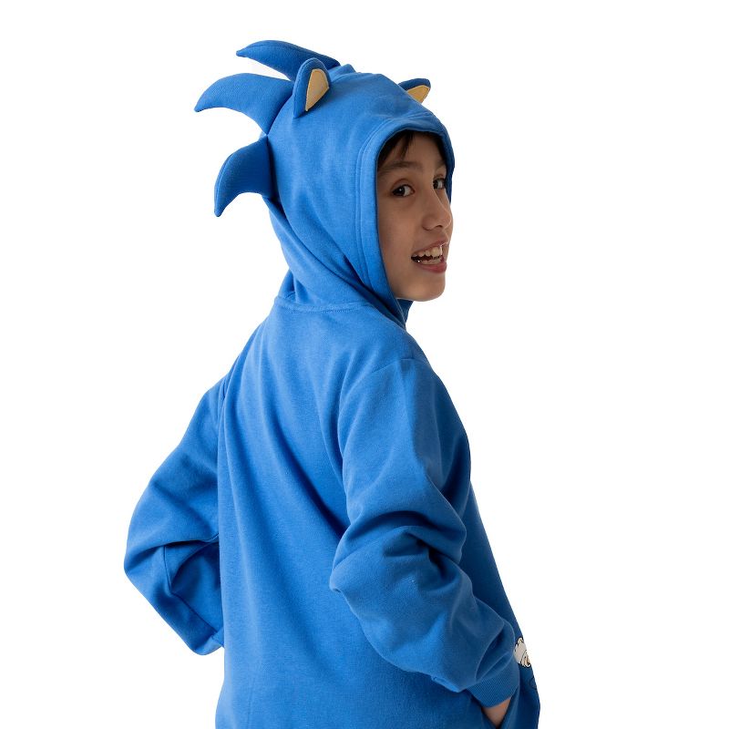 Sonic The Hedgehog Cosplay With Foam Ears Long Sleeve Blue Boy's Zip Up Hooded Sweatshirt, 5 of 6