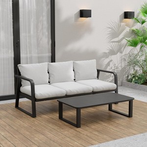 SUGOLD Aluminum Patio Conversation Set with Gray Cushions and Coffe Table - 1 of 4