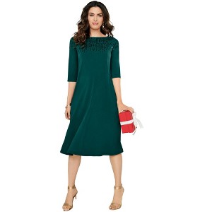 Roaman's Women's Plus Size Ultrasmooth Fabric Embellished Swing Dress - 1 of 4