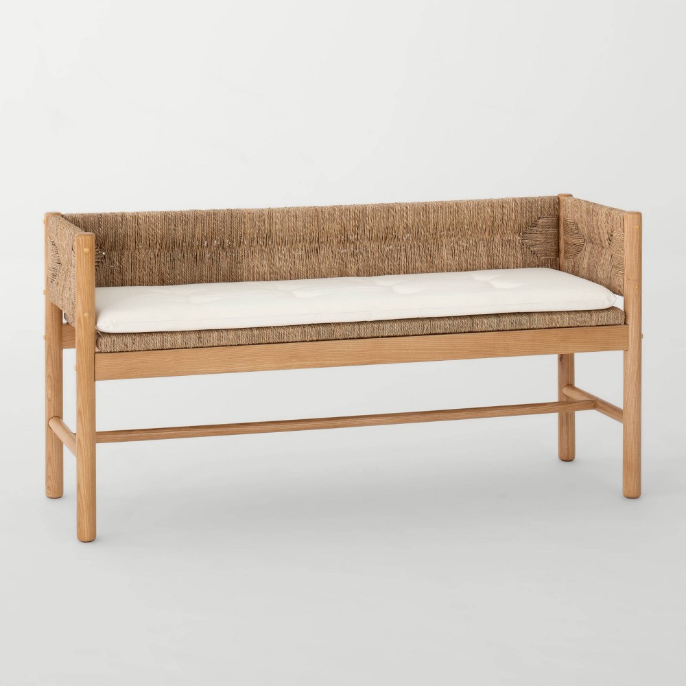 Photos - Pouffe / Bench Elden Wood Bench with Woven Back and Loose Cushion Seat - Threshold™ desig