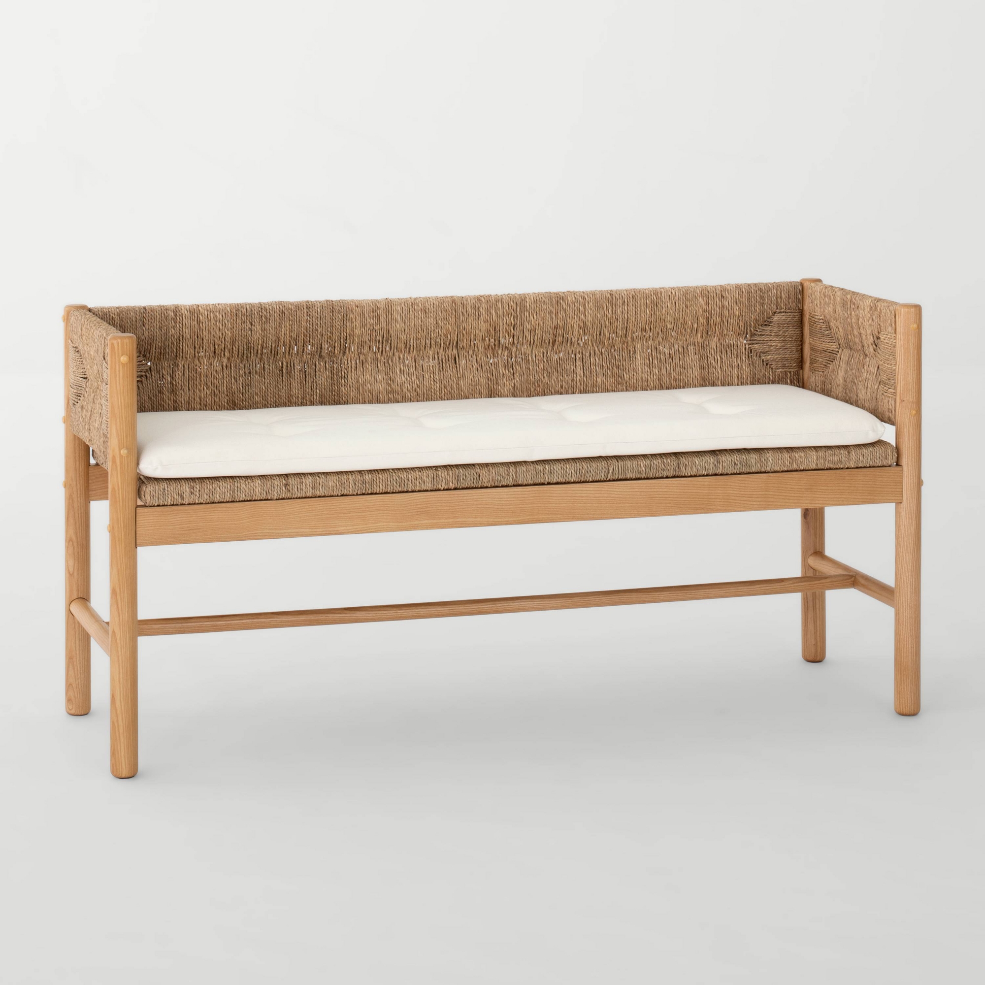 Elden Wood Bench with Wicker Back and Loose Cushion Seat Beige - Threshold™ designed with Studio McGee Assembly Required